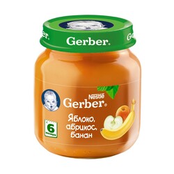 Gerber. Пюре "Яблоко, абрикос, банан", 6+ м 130 гр. (514937)