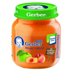 Gerber. Пюре "Яблоко и персик", 6+ м  130 гр. (514890)