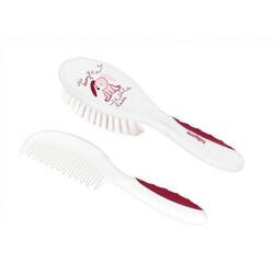 BabyOno. Щітка і гребінець для волосся дитяча, із зайчиком, біла з червоним(5901435411742)