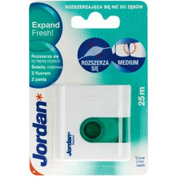 Jordan. Зубна нить-флосс Expand Fresh з фтором м'ятою воском і зубною пастою 25 м(7038516825506)