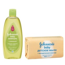 Jonson's baby. Шампунь дитячий Jonson's baby з ромашкою 300 мл + мило з мигдалевою олійкою 100 г(262215)