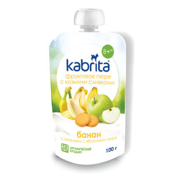 Kabrita. Фруктове пюре з козиними вершками Kabrita Банан з печивом і яблучним пюре з 8 місяців, 100