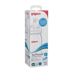 PIGEON. Бутылочка для кормления с широким горлом, SofTouc Peristaltic Plus, 240 мл с соской М с 3 ме