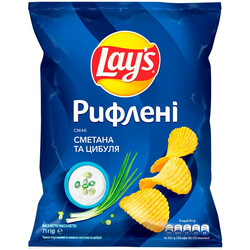 Lay's.Чипсы рифленые со вкусом сметаны и лука 71г (5900259089557)