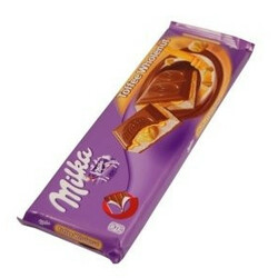 Milka. Шоколад с начинкой целый орех и карамель 300гр(7622300313357)
