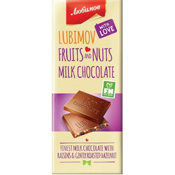 Любимов. Шоколад молочный орех-изюм 85гр (4820005194094)
