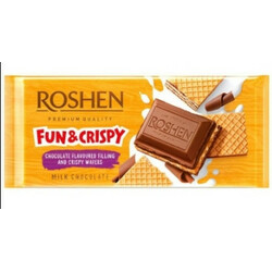 Roshen. Шоколад молочный с молочной начинкой и вафлей 105 гр (4823077625718)