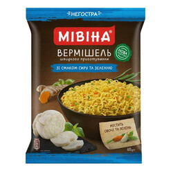 Мівіна. Вермішель Мивина із смаком сиру і зелені не гостра 60 г(7613036354998)