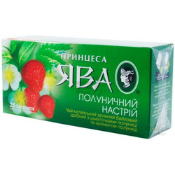 Принцеса Ява. Зелений чай Полуничний Настрій китайський байховий з шматочками полуниці 25х1.5г (48