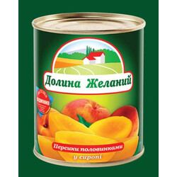 Долина бажань. Персики половинками в сиропі 850 мл(4820086921688)