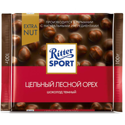 Ritter Sport. Шоколад темный с цельными лесными орехами 100г(4000417702005)