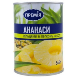 Премія. Ананас кільця в легкому сиропі 565мл(4824034021734)