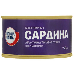 Повна Чаша. Сардина атлантическая в томатном соусе 240 гр (4823096410906)