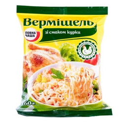 Повна Чаша. Вермішель Повна Чаша із смаком курки швидкого приготування 60 г(4824034044658)