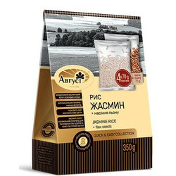 Серпень.  Крупа Серпень Рис Жасмин в пакеті з насінням льону 350 г(4820019601359)