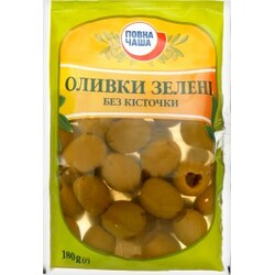 Повна Чаша. Оливки зеленые с косточкой 190 гр (4824034050413)
