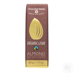 Chocolat Stella. Шоколад молочный с миндалем органичный 50г(7610202908559)