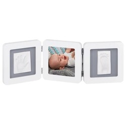 Baby Art. Рамочка Тройная с отпечатком ручки ножки малыша бело-серая (34120052)