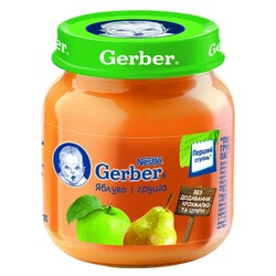 Gerber. Пюре "Яблоко и груша", 6+ м. 130 гр.(7613033514852)