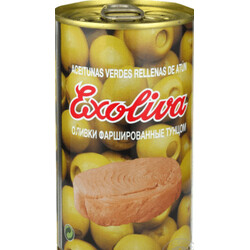 Exoliva. Оливки зеленые фаршированные тунцом 370мл (8411995003068)