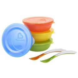 Munchkin. Набор посуды: 4 миски с крышками + 2 ложки (5019090121064)