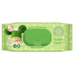 Smile Baby. Вологі серветки c екстрактом ромашки і яскраво-червоне віра, 72 шт(з клапаном) (6781)