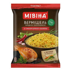 Вермішель Мивина із смаком кур бул з овоч зелений гострий 60 г(7613036354639)