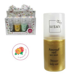 LUCKY.Мерехтливий спрей для тіла з ароматом персика Lucky, золотистий, 120 мл(4630039086148)