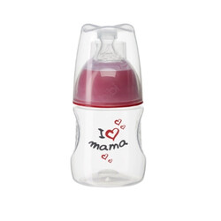 Bibi. Пляшка для годування пластикова,  антиколиковая  Bibi "Я люблю маму" Natural 120 мл, 0мес+