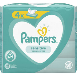 Pampers. Дитячі Вологі Серветки Sensitive 4х52 шт(8001841062624)
