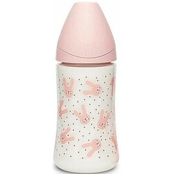 Suavinex. Пляшка "Hygge : Затишні історії", 270 мл, кругла соска 3-позиційна Рожевий Зайчик (842