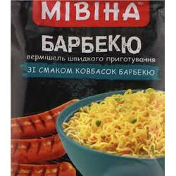 Мівіна. Вермішель Мивина із смаком  ковбасок барбекю не гостра 59,2 г(7613037034752)