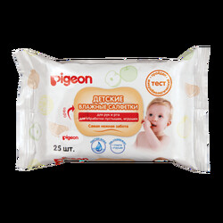 PIGEON. Вологі серветки для очищення рук і рота, для обробки пустушок і іграшок,  25 шт(701460)