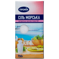 Премія. Соль Премія морская помол №1 картонная коробка 750 г(4824034000142)