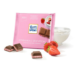Ritter Sport. Шоколад молочный с начинкой клубника с йогуртом 100г(4000417269607)