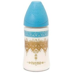 Suavinex. Бутылочка Couture круглая соска трехпозиционная Голубая 270 мл (8426420045254)
