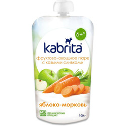 Kabrita. Фруктове пюре з козиними вершками Kabrita "Яблуко-морква", 6мес+, 100 г(007168)