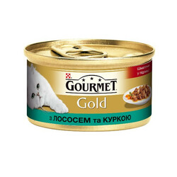 Gourmet. Консервы Gold Кусочки в подливке с лососем и цыпленком 85 г. (7613032618674)