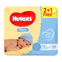 Huggies. Вологі серветки Huggies Pure, 3х56 шт.(5029053550091)