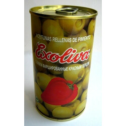 Exoliva. Оливки зеленые фаршированные красн.перцем 370мл (8411995025862)