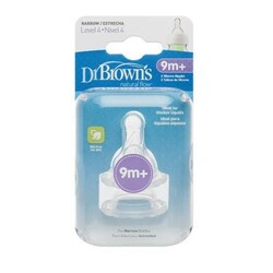 Dr. Brown's. Соска 4-го рівня для пляшки з вузькою шийкою, силікон, 9+ мес, 2 шт. в уп( 313 - INT