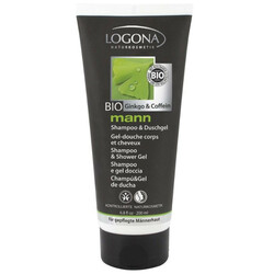 Logona. БИО-шампунь для волосся і тіла для чоловіків Кофеїн і Гінкго, 200 мл(4017645027770)