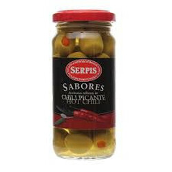 Serpis. Оливки зеленые фаршированные острым перцем чили  235г (8410344900157)