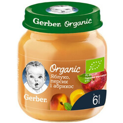 Gerber. Фруктовое пюре "Органические Яблоко, персик и абрикос" 125 г  6 мес+ (880473)