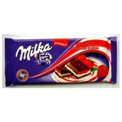 Milka. Шоколад с начинкой крем-клубника 90гр(7622300437848)