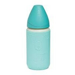 Suavinex. Бутылочка Смысл жизни стекло 240 мл 3-х позиционная соска Бирюзовая  (8426420033565)