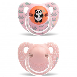 Suavinex. Пустышка силиконовая Истории панды, 6-18 мес. 2 шт. Розовая (8426420042789)