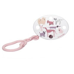 Suavinex. Цепочка для пустышки Истории щенков Розовая (8426420053334)