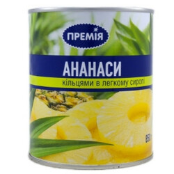 Премія. Ананас кільця в легкому сиропі 850мл(4824034021789)