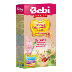 Bebi Premium. Молочна каша для підвечірку "Вівсяна з печивом, вишнею і яблуком", 6 мес+ 200 г (38384
